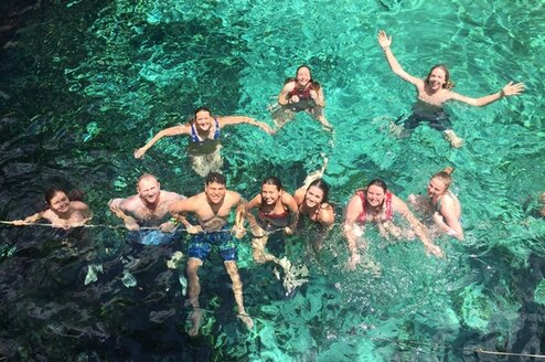 Students enjoying a cenote